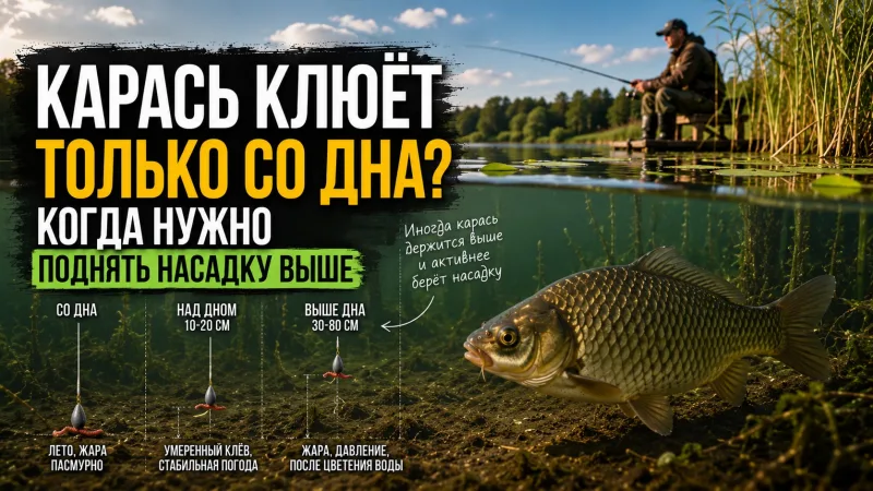 Карась клюёт только со дна? Когда нужно поднять насадку выше