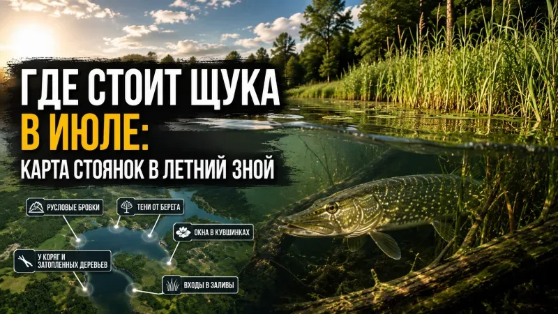 Где стоит щука в июле: карта стоянок в летний зной